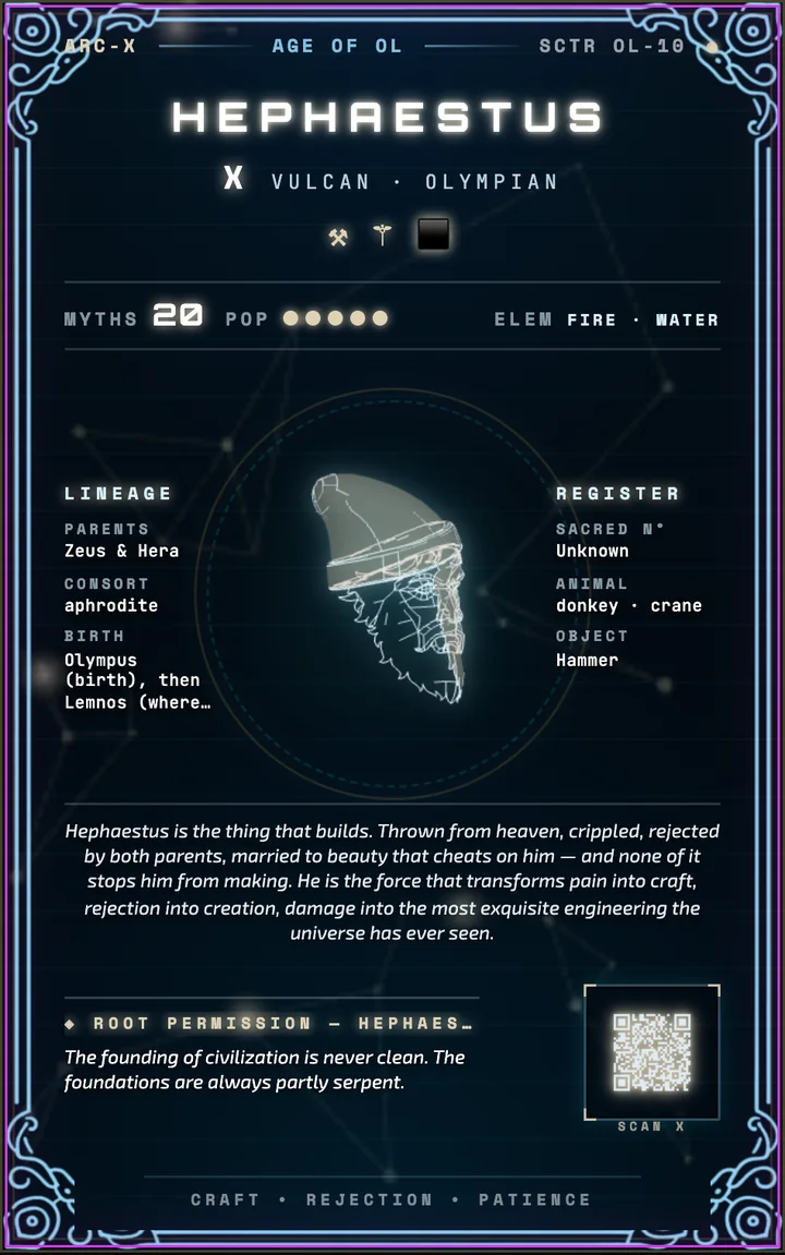 X · Hephaestus — Kyber card back: dossier