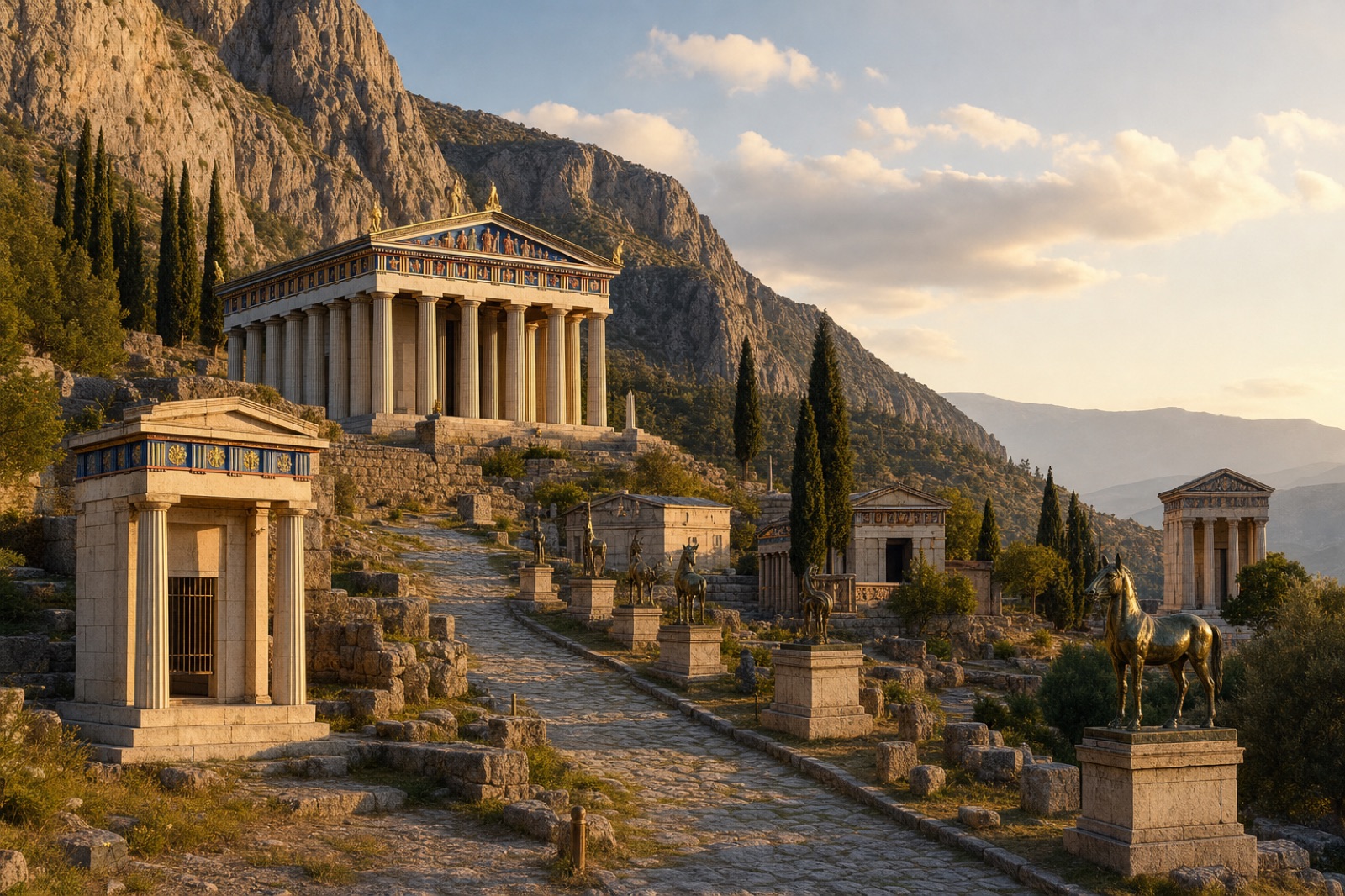 Delphi reconstructed — the same view with the sanctuary returned to its built form