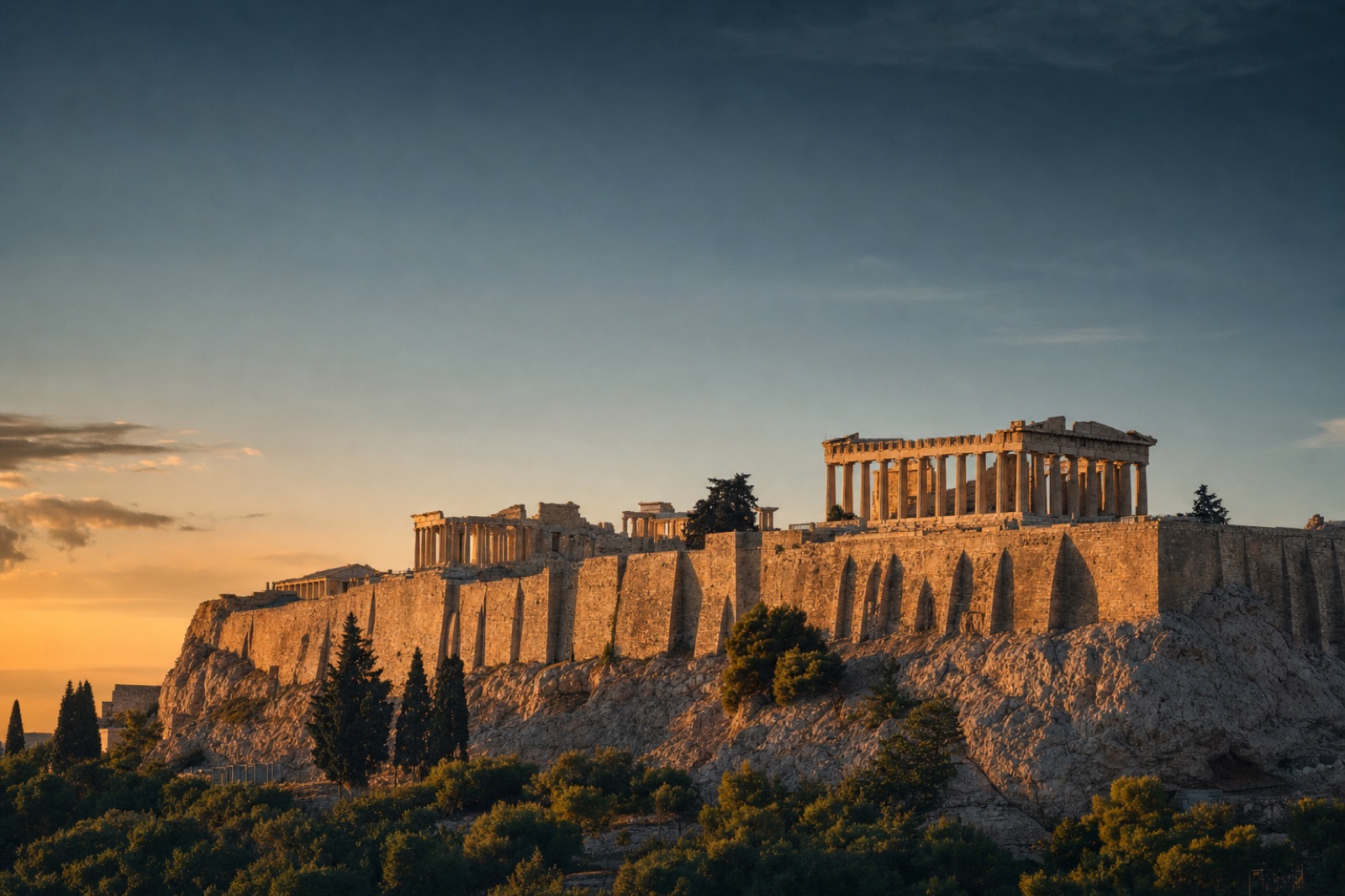 The Acropolis of Athens at dusk